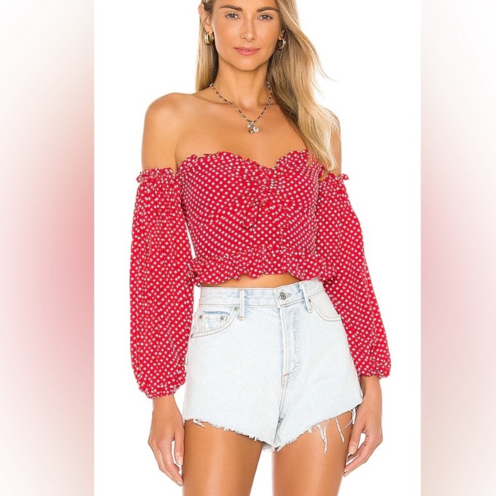 Lovers + Friends Red Polka Dot Off-Shoulder Blouse